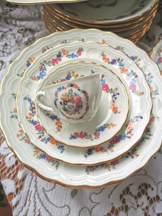 Vajilla Bidasoa Porcelana Flores Dorada