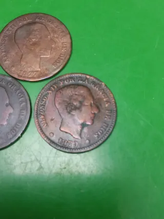 Monedas 5 céntimos Alfonso XII (1877, 1878, 1879)