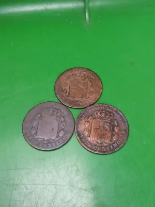 Monedas 5 céntimos Alfonso XII (1877, 1878, 1879)