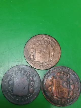 Monedas 5 céntimos Alfonso XII (1877, 1878, 1879)