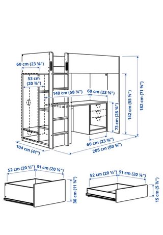 Cama alta Ikea con escritorio y armario