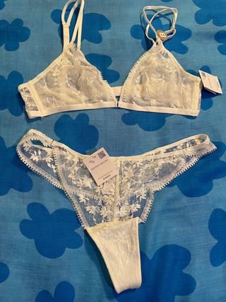 Conjunto lencería encaje blanco 85B