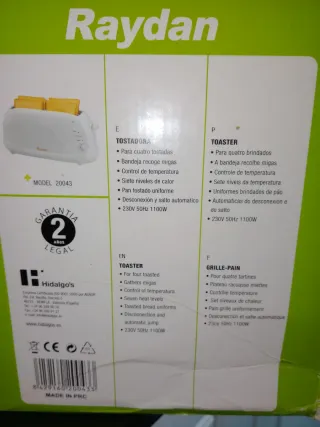 Tostadora Raydan 1100W Doble Ranura