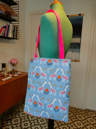 Bolsa Tote Jirafas Flores Azul Rosa