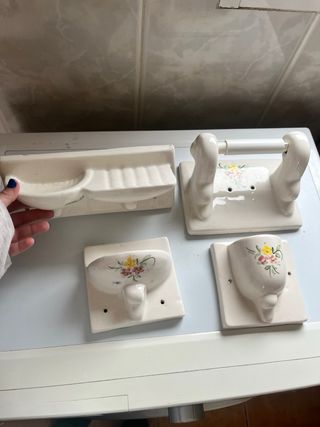 Juego Accesorios Baño Cerámica Flores