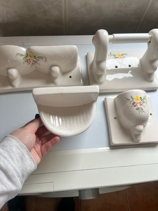 Juego Accesorios Baño Cerámica Flores