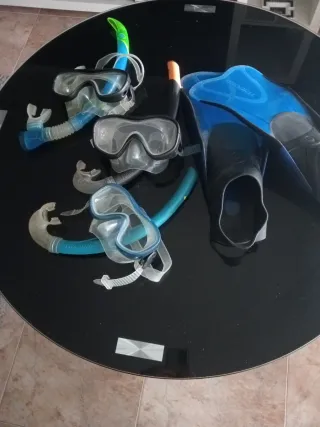 Pack buceo: 3 gafas snorkel + aletas niños