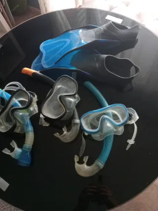 Pack buceo: 3 gafas snorkel + aletas niños