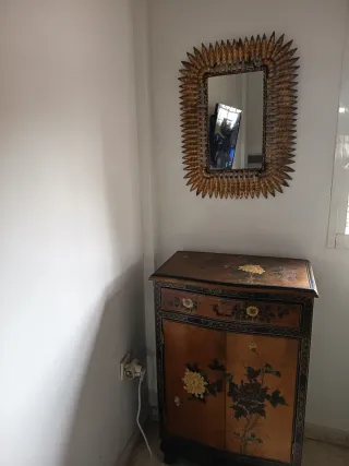 Espejo sol antiguo marco metal dorado. Años 50-60