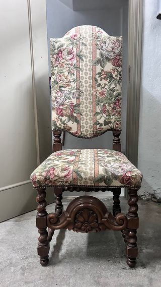 6 Sillas Luis XIII Nogal Tapizadas