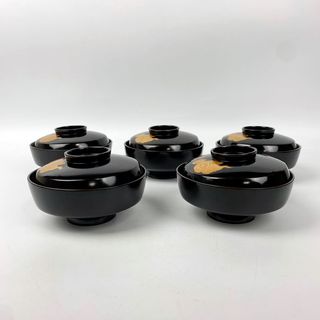 Juego 5 Cuencos Japoneses Madera Cerezo y Oro