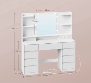 Tocador Blanco con Espejo LED y Regleta