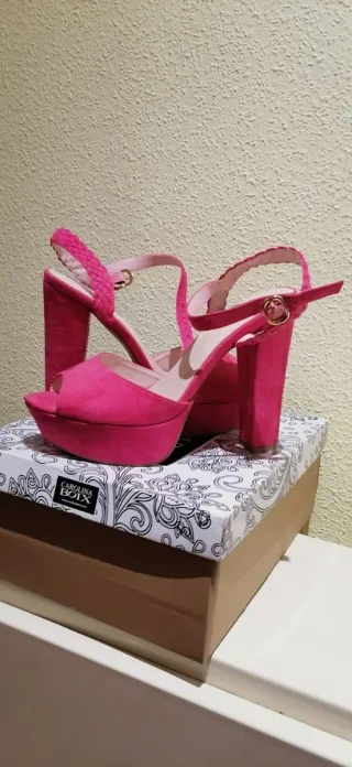 Sandalias Plataforma Tacón Rosa