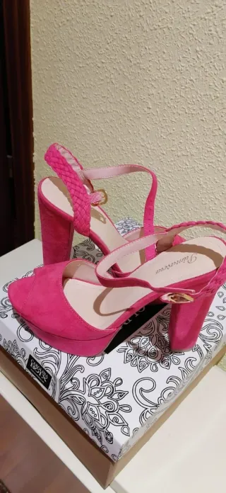 Sandalias Plataforma Tacón Rosa