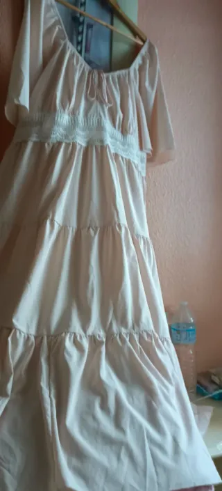 Vestido largo rosa vaporoso talla 52/54