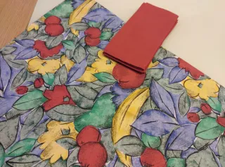 Mantelería tela diseño frutas y flores