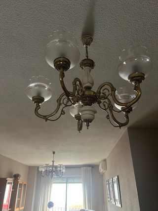 Juego de 2 lamparas de techo dorada y blanca