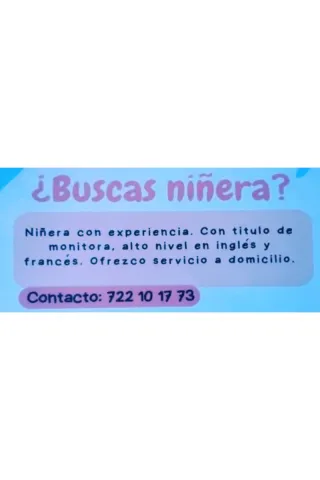 Niñera, monitora alto nivel inglés y francés..