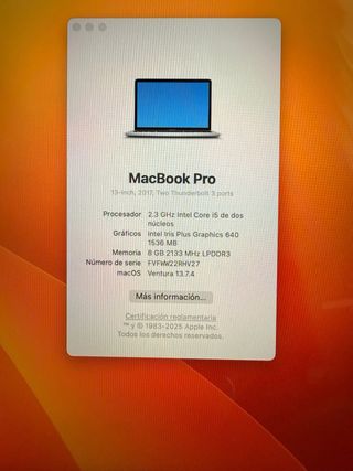 MacBook Pro 2017 Plata/Gris Espacial - como nuevo