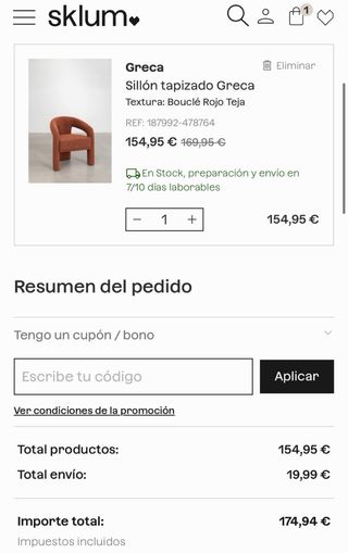 Sillón tapizado Sklum NUEVO