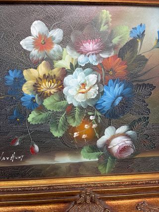 Cuadro Óleo Flores Marco Dorado