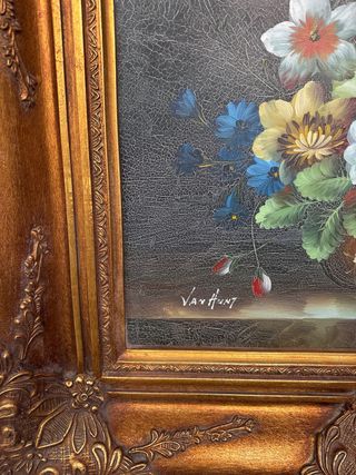 Cuadro Óleo Flores Marco Dorado