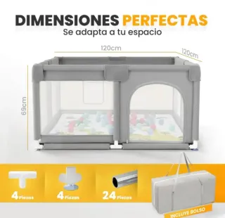 Parque juegos 120x120cm+Alfombra+Agarraderas+Bolsa