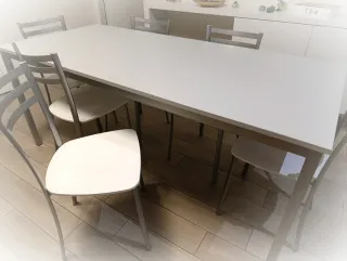 Set tavolo 180x80cm e 6 sedie - bianco e acciaio