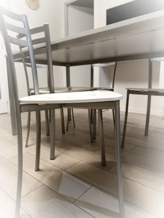 Set tavolo 180x80cm e 6 sedie - bianco e acciaio