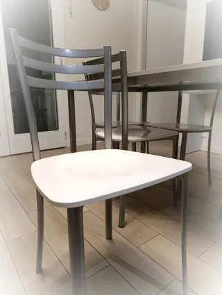 Set tavolo 180x80cm e 6 sedie - bianco e acciaio