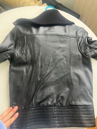 Cazadora Piel Negra Mango Talla M