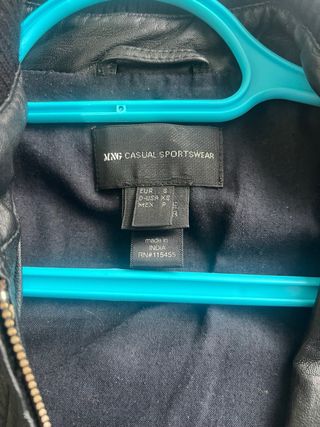 Cazadora Piel Negra Mango Talla M