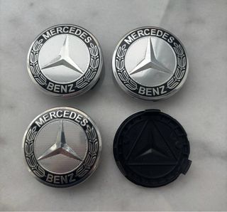 4 Tapabujes Mercedes Benz 75mm negro plata nuevos