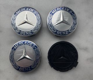 4 Tapabujes Mercedes Benz 75mm azul plata nuevos