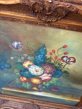 Cuadro Óleo Marco Dorado Flores