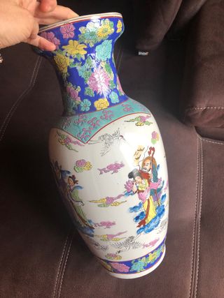 Jarrones porcelana flores azules y rosas