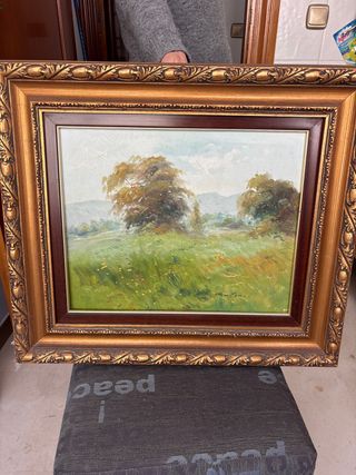 Cuadro al óleo paisaje marco dorado