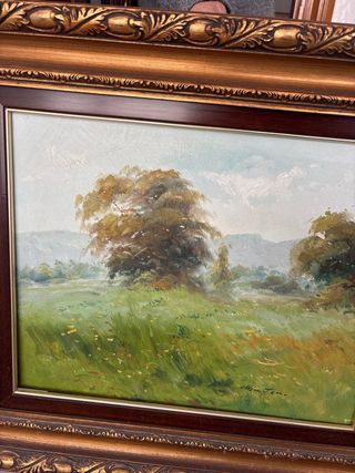 Cuadro al óleo paisaje marco dorado