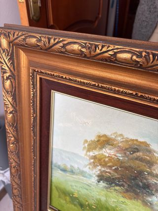 Cuadro al óleo paisaje marco dorado