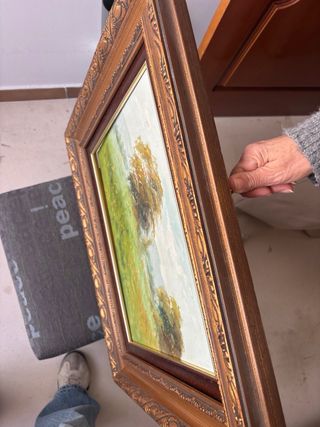 Cuadro al óleo paisaje marco dorado