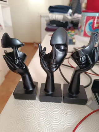 Set 3 statue volto donna nero
