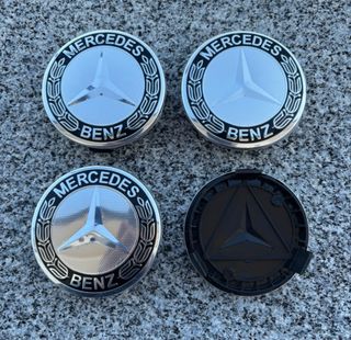 4 Tapabujes Mercedes Benz 75mm Negro Plata Nuevos