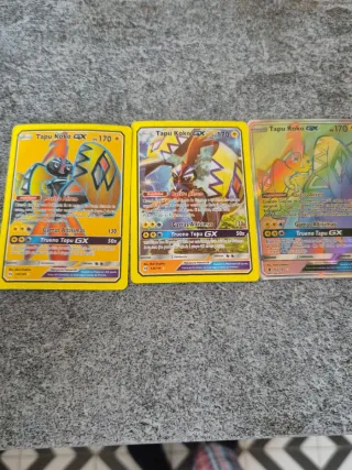 3 Cartas Pokémon Tapu Koko GX verdaderas y arcoiri