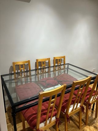 Mesa de cristal forja toledana y sillas de regalo