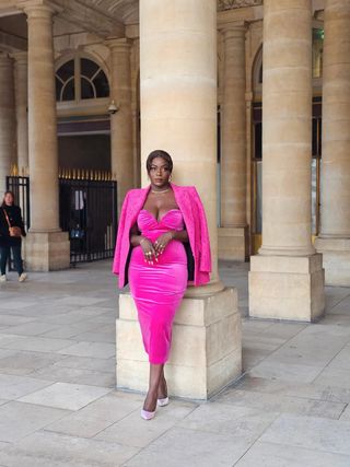 Vestido fiesta largo terciopelo rosa fucsia Zara