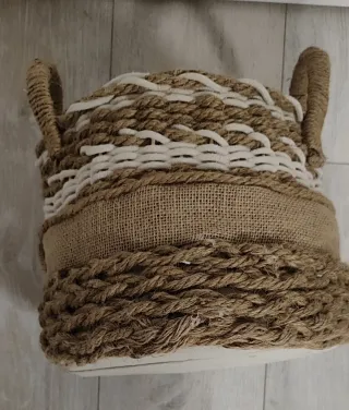 Cesta artesanal yute y tela