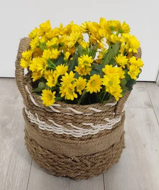 Cesta artesanal yute y tela