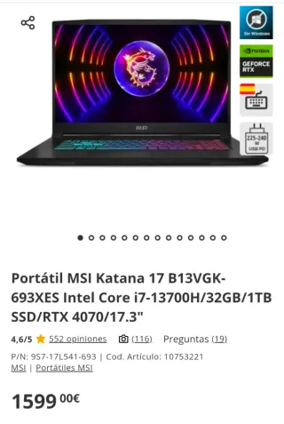 MSI Katana 17 B13VGK – RTX 4070 – COME NUOVO