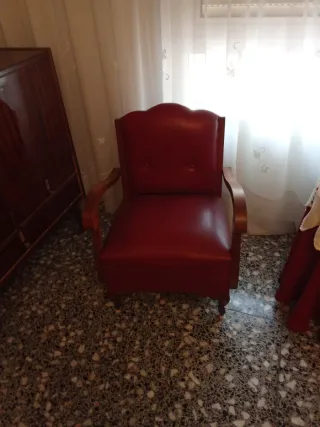 Conjunto 2 sillones piel y madera