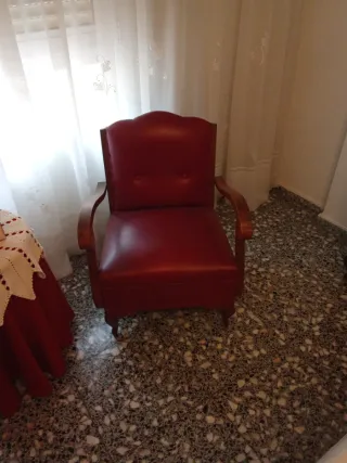 Conjunto 2 sillones piel y madera